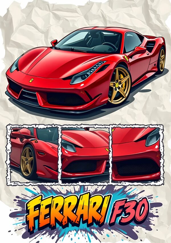 Ferrari F30 - red - Aesthetic Sports Car wall Posters 